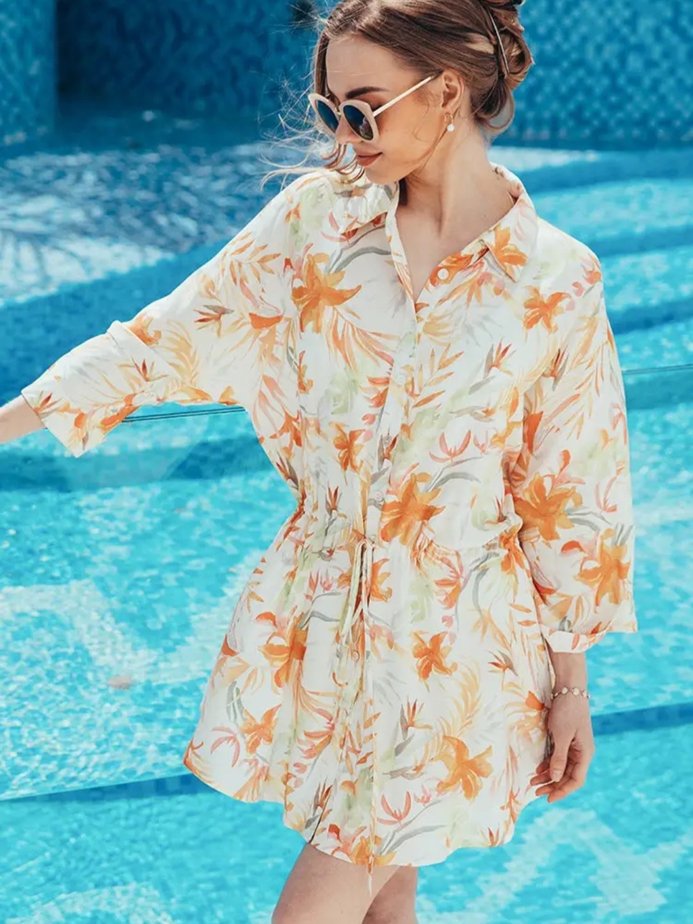 Cupshe Aisha Leafy Shirt Collar Dress